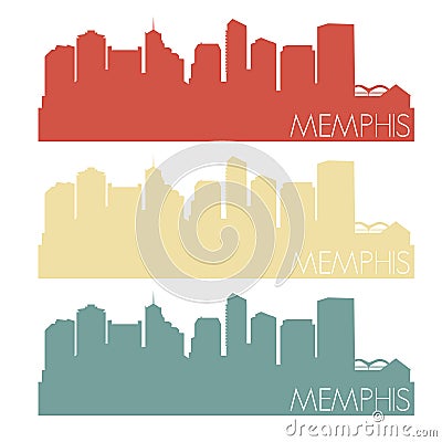 Memphis Tennessee USA Skyline Silhouette City Stamp Vector Color Vintage Set Logo Clipart illustration. Vector Illustration