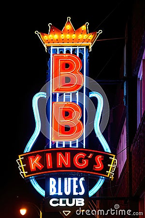 Neon sign for BB King`s Blues Club in Memphis Editorial Stock Photo