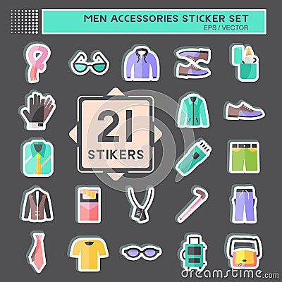 Men Accessories Sticker Set. suitable for education symbol. simple design editable. design template vector. simple symbol Cartoon Illustration