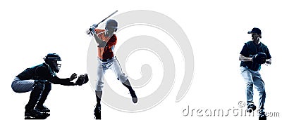 Men baseball players silhouette isolated Stock Photo