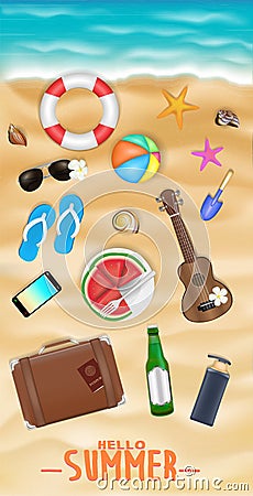 Men beach travel object on a sea sand beach Vector Illustration