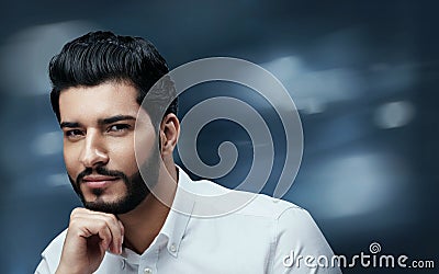 Men Beauty And Fashion. Handsome Man With Black Hair And Beard Stock Photo