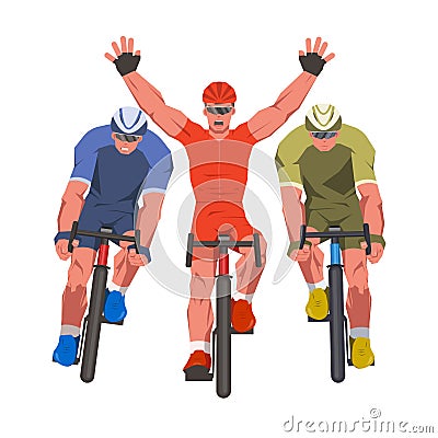 Men bicycle race. Cyclists at the finish line are fighting for the victory. Vector Illustration