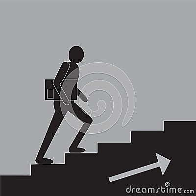 men blak figure silhuette walking upstairs holding notebook concept of growth success Vector Illustration