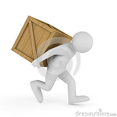 Men carry box on back Stock Photo