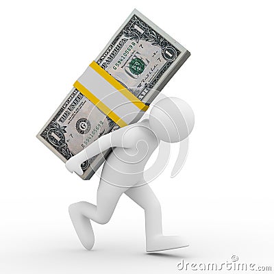 Men carry dollars on back Stock Photo