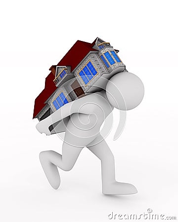 Men carry house on back. Isolated 3D illustration Cartoon Illustration