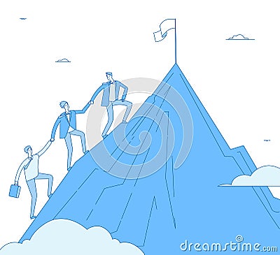 Men climb mountain. Success leader with team go up top successful winner. Business reaching, leadership achievement Vector Illustration