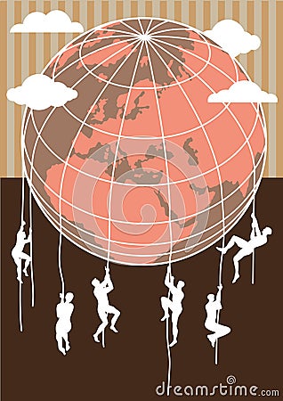 Men climbing earth globe Vector Illustration