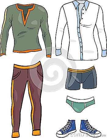 Men clothes objects cartoon set Vector Illustration