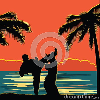 Men demonstrate karate Vector Illustration