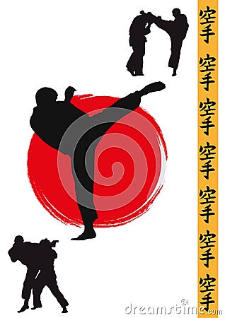 Men demonstrating karate. Vector Illustration