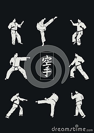 Men demonstrating karate. Vector Illustration