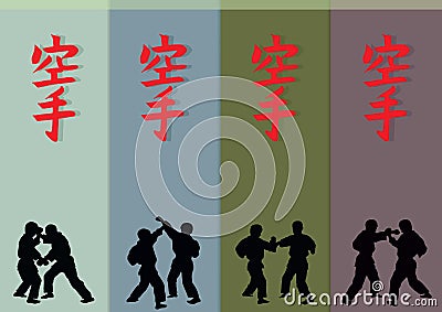 men demonstrating karate. Vector Illustration