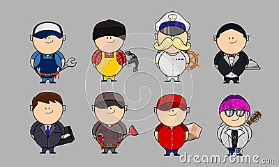 collection of cute male characters with different jobs Vector Illustration