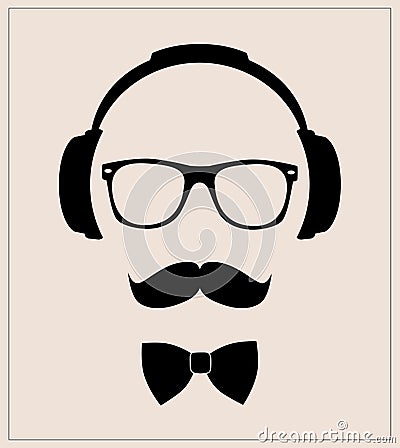 Men Dj Headphone. vector print illustration. Template Design. Podcast, Music lover, Music Album Cover. Icon Vector Illustration