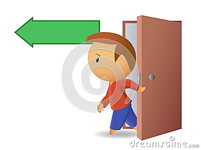 Men exit from the door Vector Illustration