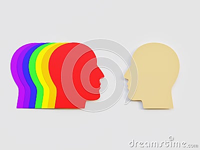 Men Facing several men head with rainbow colors in association with LGBT community Minimalism Cut Paper Art Stock Photo