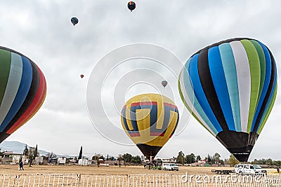Hot air balloon in the early morning at Mexicos Archaeological Zone of Teotihuacan Editorial Stock Photo