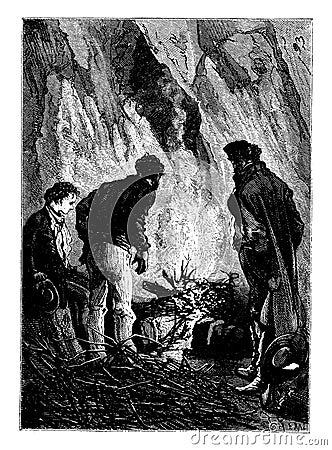 Men and Fire, vintage illustration Vector Illustration