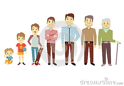 Men generation at different ages from infant baby to senior old man vector illustration Vector Illustration