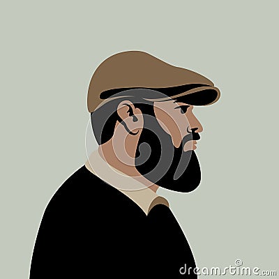 Men head hipster vector illustration Flat profile side Vector Illustration