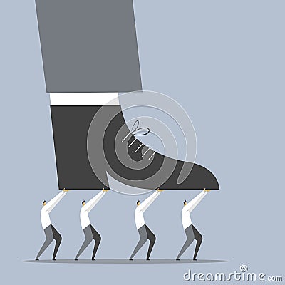 A group of businessmen lifting a giant foot up Vector Illustration