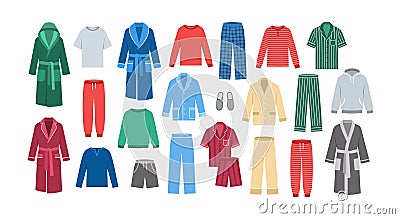 Men home clothes homewear garments vector icons Vector Illustration