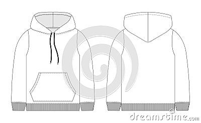 Men hoodie technical sketch. Mockup template hoody Stock Photo