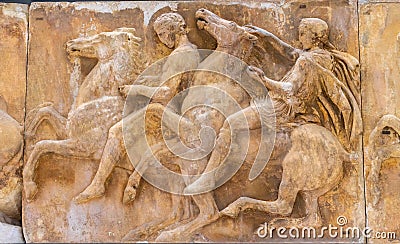 Men Horses Panel Parthenon Acropolis Museum Athens Greece Editorial Stock Photo