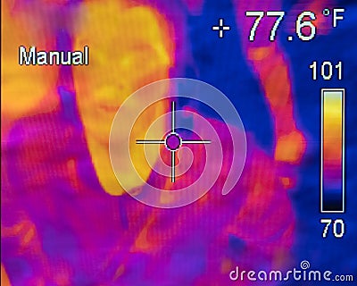Men infrared photo shows temperature differences in various locations, research and science Stock Photo