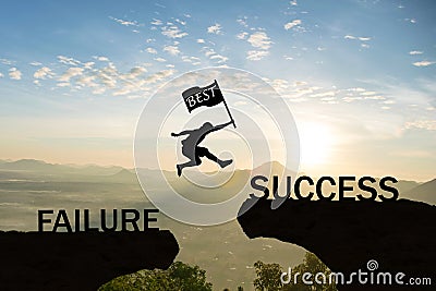 Men jump over silhouette hand hold flag best failure Committed Stock Photo