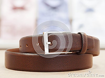 Men Leather Belt with Silver Buckle Stock Photo