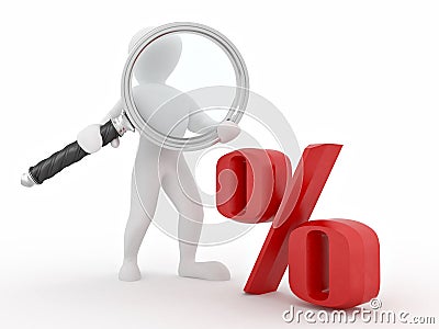 Men with loupe and percent Stock Photo