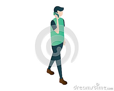 Men man isometric call mobile phone illustration vector, isometric men,people isometric,standing men Vector Illustration