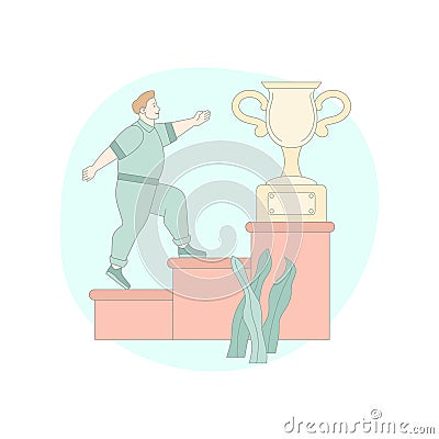 Men move up the ladder to the goal in the form of a gold cup. Progress, carreer ladder, success business concept Vector Illustration