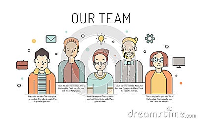 Men multicolored vector work team illustration. Business design concept. Minimalistic design. Vector Illustration