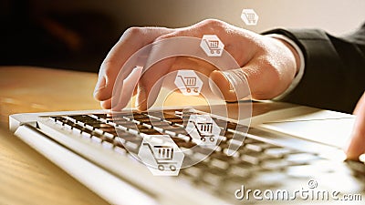 A men with notebook for e-commerce and online shopping Stock Photo