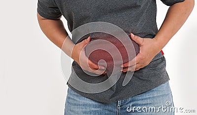 Intestinal disease,Man having stomach ache. Stock Photo