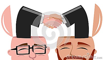 Men Open Minded Handshaking Deal Isolated Vector Illustration