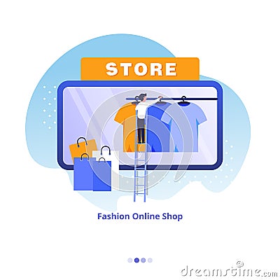 Men open an online fashion store Vector Illustration