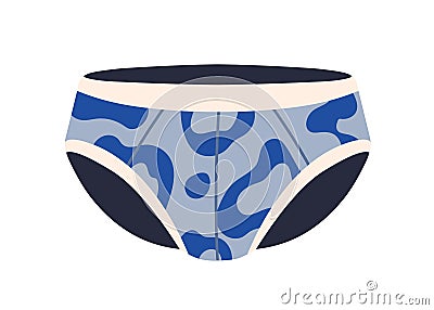 Men panties, briefs. Male underwear, pants design with abstract print. Mens underclothing, modern guys underpants. Flat Vector Illustration