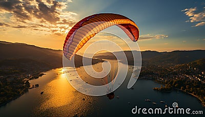 Men paragliding in mid air, enjoying the exhilaration of extreme sports generated by AI Stock Photo