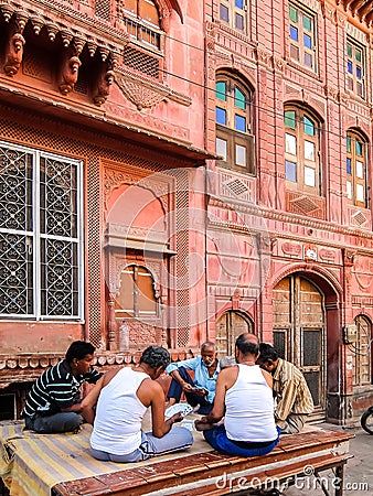 Men playing cards on the streets of Bikaner Editorial Stock Photo