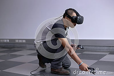 Men Playing Virtual Reality with Hololens with effects Stock Photo