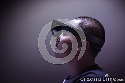 Men Playing Virtual Reality with Hololens with effects Stock Photo