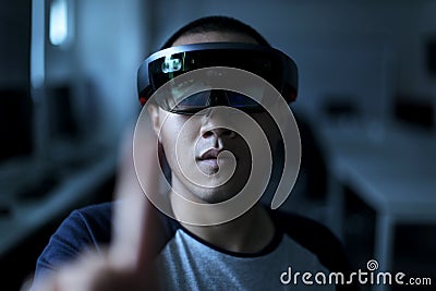 Men Playing Virtual Reality with Hololens with effects Stock Photo