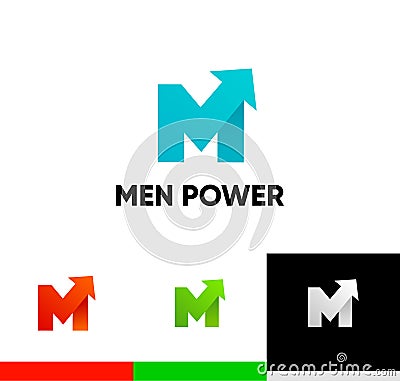 Men Power Logo with arrow symbol - libido strength Vector Illustration