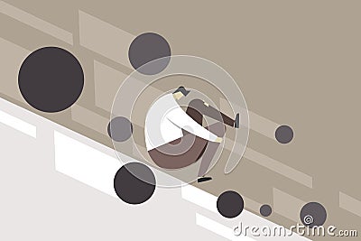 A person moving down along with falling metal spheres Vector Illustration