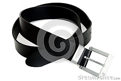 Men's Black Belt with Silver Buckle Stock Photo